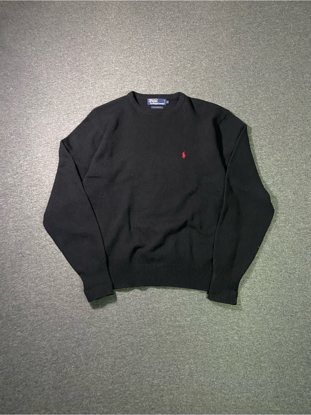 Polo Ralph Lauren 100% Lambswool Sweater Mens M Black Red Pony Crewneck